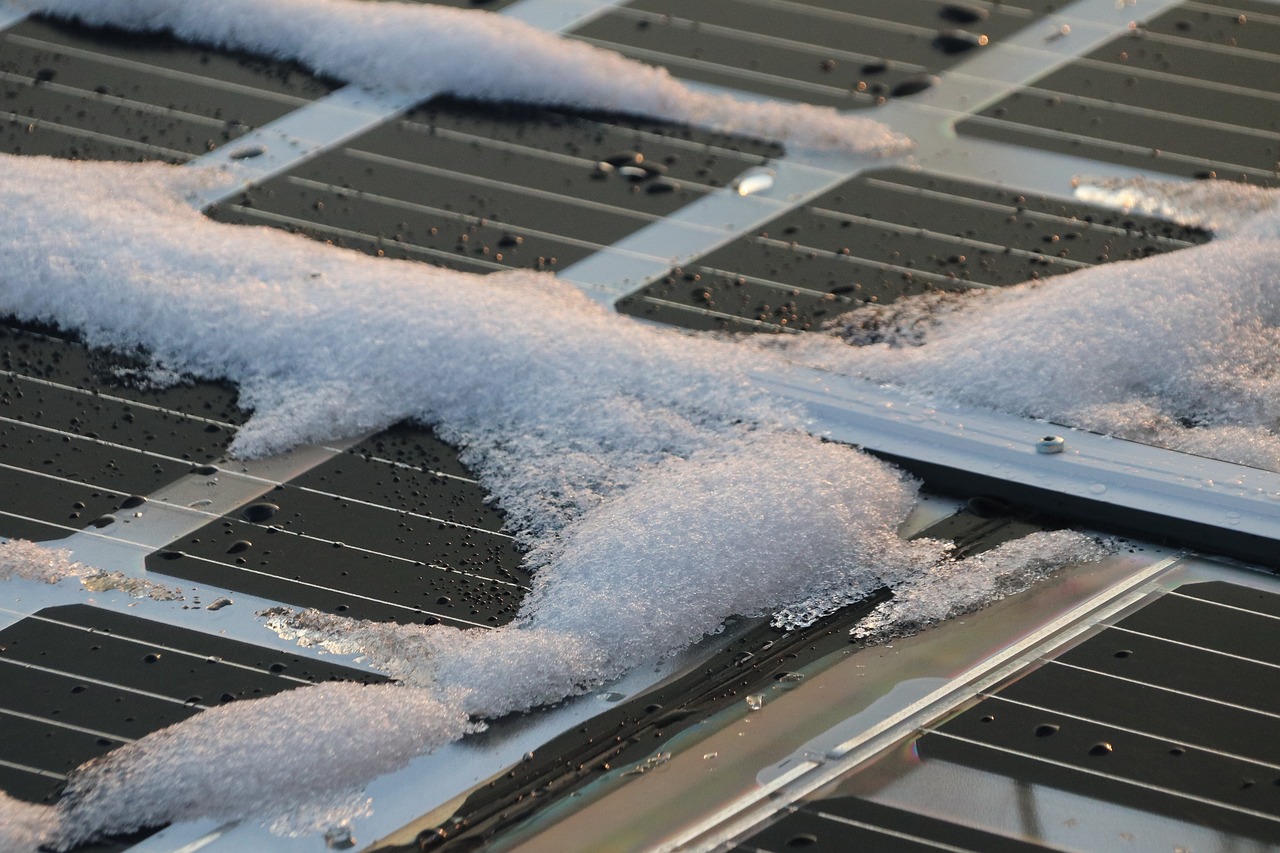 partially-covered solar panels from snow