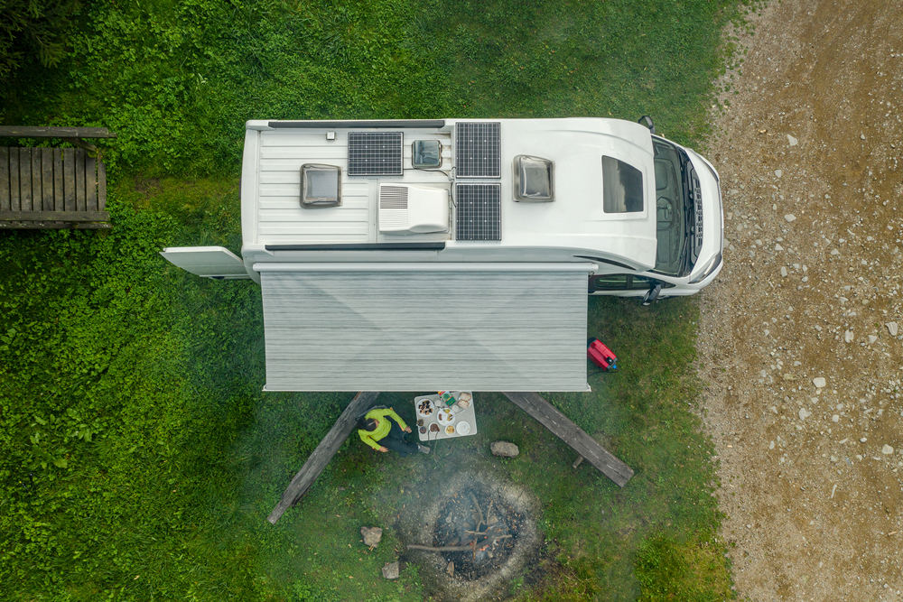 aerial view of a solar powered rv